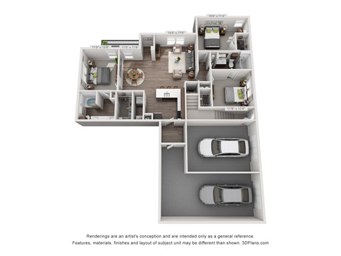 Floor plan for 3 beds, 2 baths, 1348 sqft